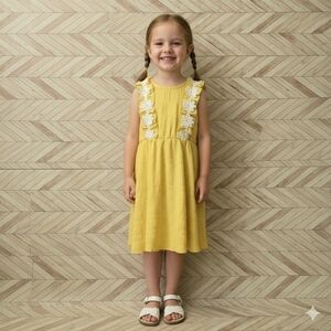 Girl's Yellow Ruffle Dress Floral Smocked Sundress Lightweight Summer Outfit